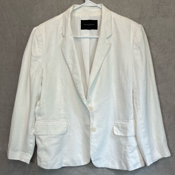 Banana Republic Women's White 100% Linen Blazer Sz 12 2 Button Front Coastal - Picture 1 of 15
